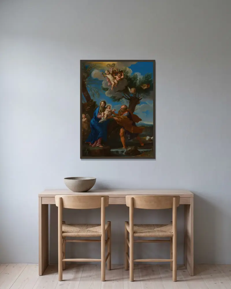 The Flight into Egypt, 1664 av Carlo Maratti inramad på en vägg