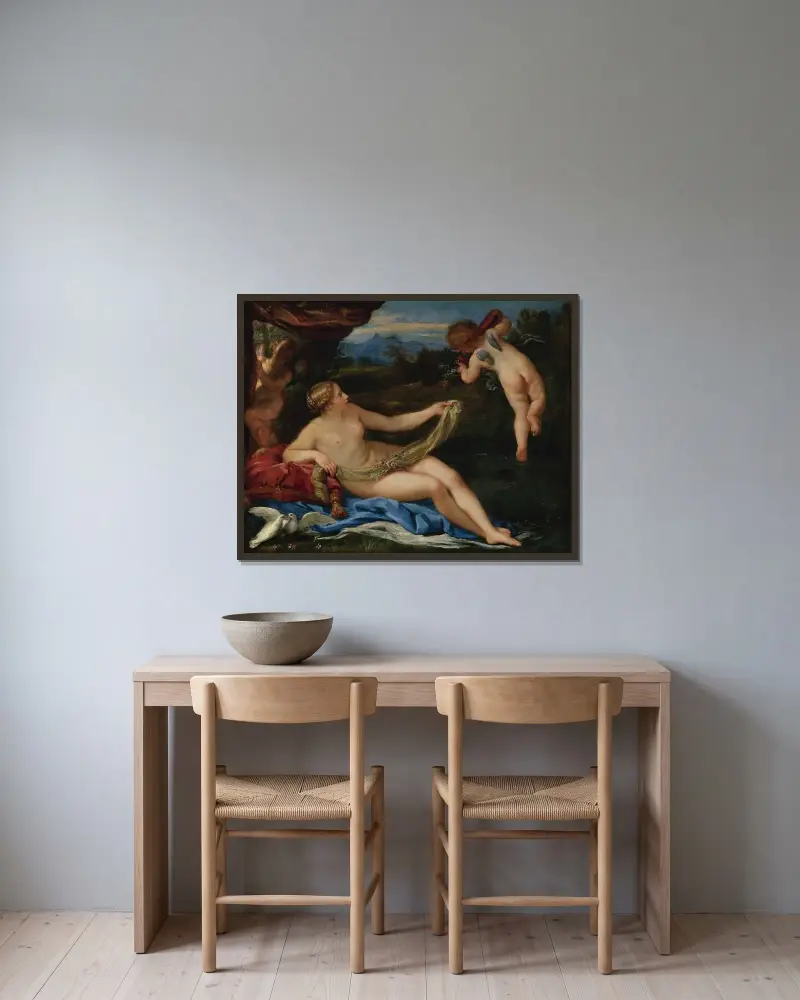 Venus och Amor av Carlo Maratti inramad på en vägg