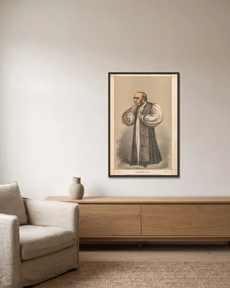 Clergy. ‘If eloquence could justify injustice he would have saved the Irish Church.’ Bishop of Petersborough. 3 July 1869 av Carlo Pellegrini inramad på en vägg