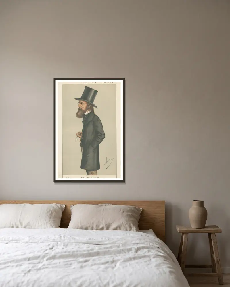Literary; ‘The Poet Laureate’, Lord Alfred Tennyson, July 22, 1871 av Carlo Pellegrini inramad på en vägg