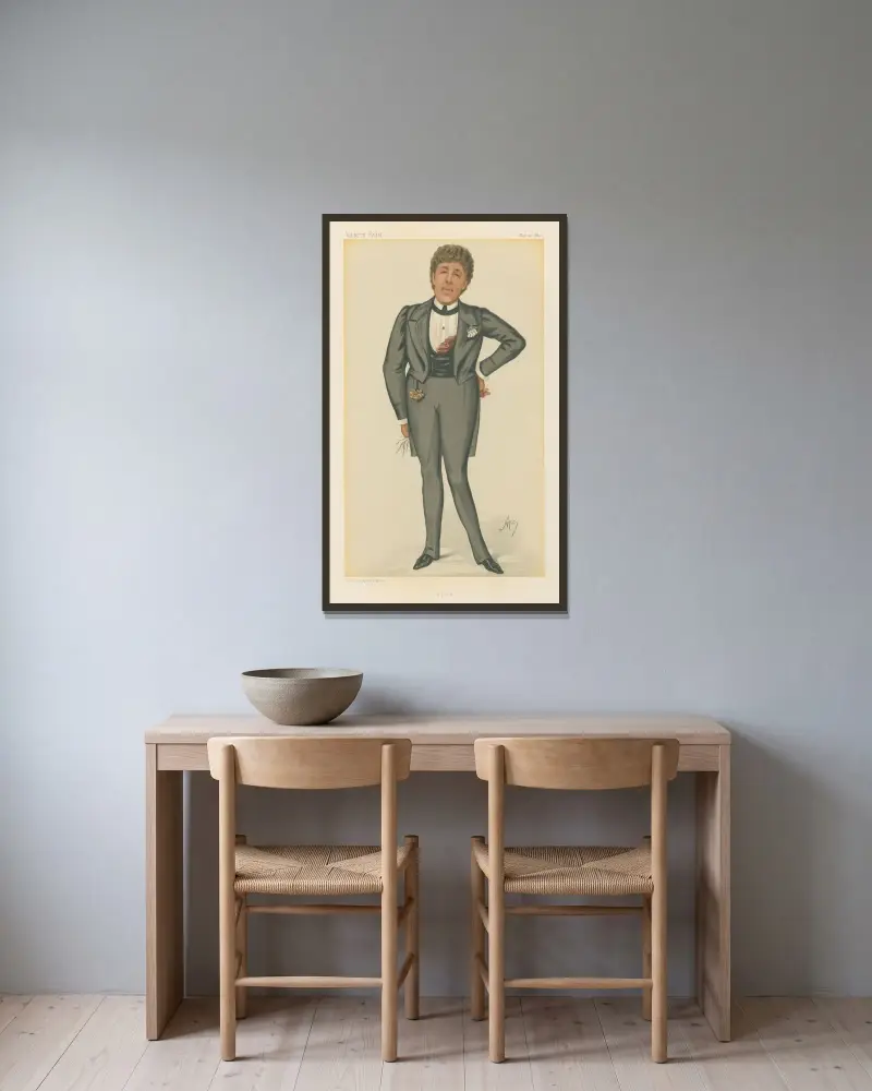 Oscar, Oscar Wilde av Carlo Pellegrini inramad på en vägg