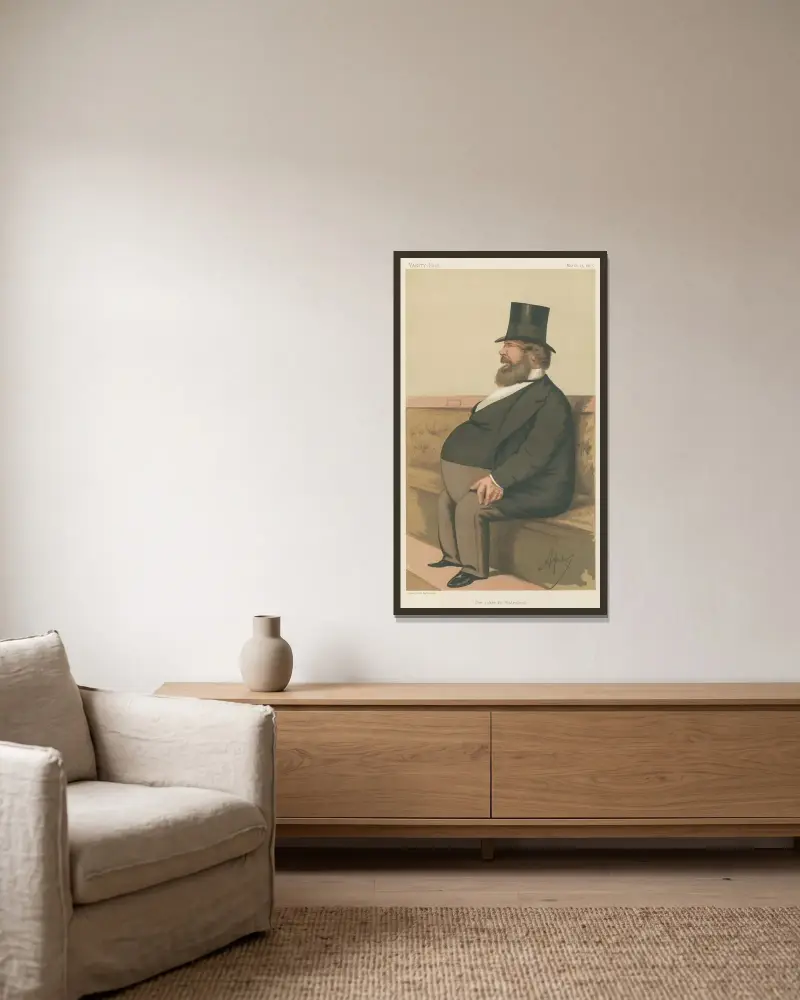 Politicians – ‘The Joker for Waterford’. Major Purcell O’Gorman. 13 March 1875 av Carlo Pellegrini inramad på en vägg