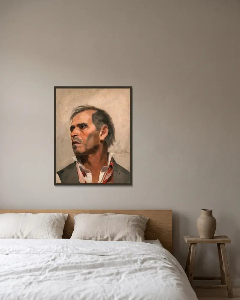 Study of a Man av Mina Carlson-Bredberg inramad på en vägg