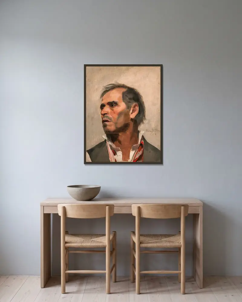 Study of a Man av Mina Carlson-Bredberg inramad på en vägg