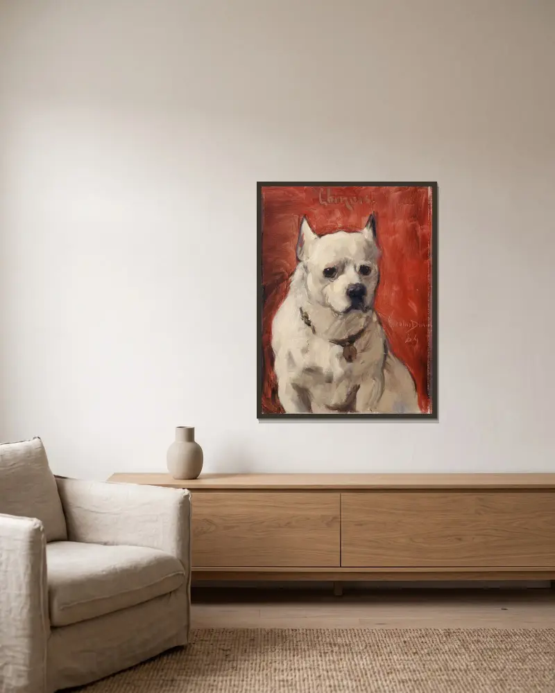 Der „chinesische“ Hund von Carolus-Duran gerahmt an einer Wand