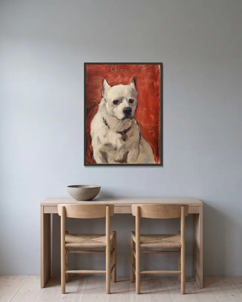Der „chinesische“ Hund von Carolus-Duran gerahmt an einer Wand