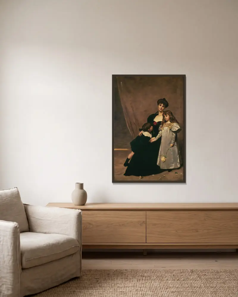 Mother and children (Madame Feydeau and her children) av Carolus-Duran inramad på en vägg