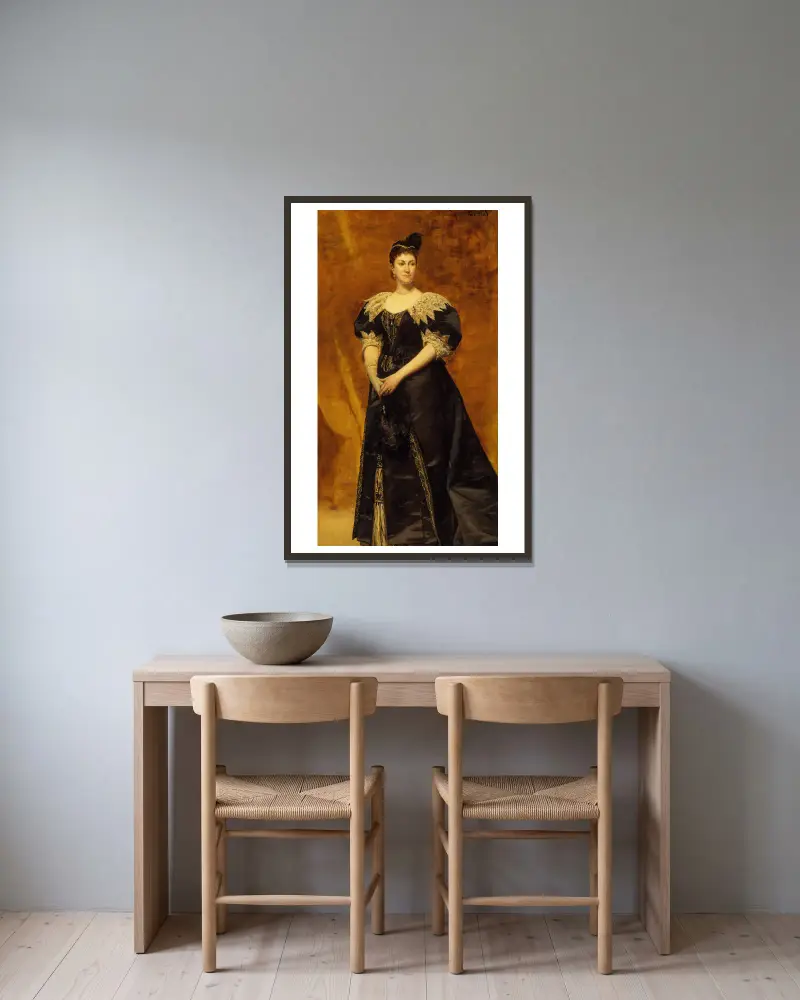 Mrs. William Astor (Caroline Webster Schermerhorn, 1831–1908) von Carolus-Duran gerahmt an einer Wand