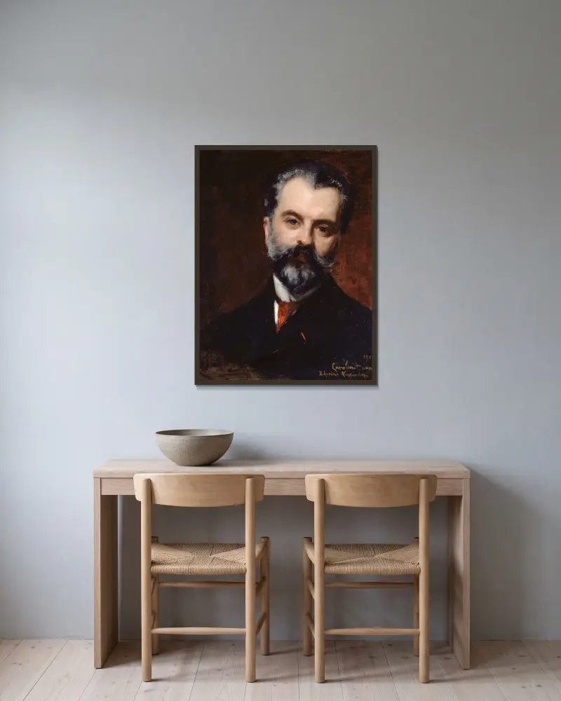 Portrait d’Arsène Alexandre (1859-1935), historien de l’art et critique av Carolus-Duran inramad på en vägg