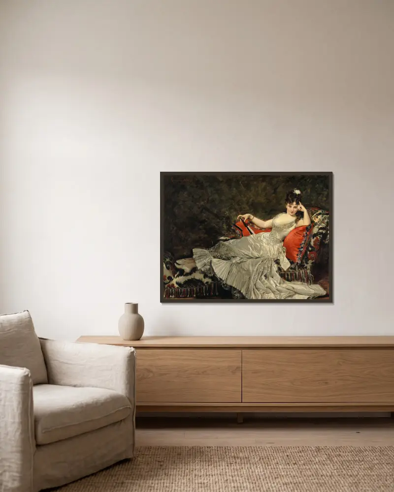 Porträt der Mademoiselle de Lancey von Carolus-Duran gerahmt an einer Wand