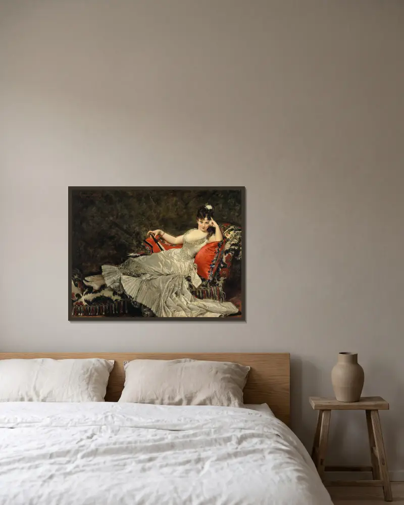 Porträt der Mademoiselle de Lancey von Carolus-Duran gerahmt an einer Wand