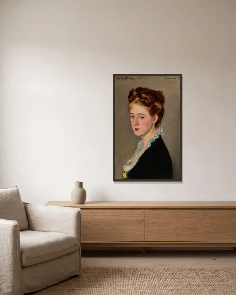 Porträtt av Mademoiselle Faure, konstnärens svägerska, i trekvartsprofil av Carolus-Duran inramad på en vägg