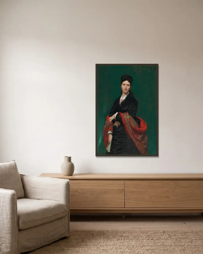 Portrait of Madame Marie Clerc av Carolus-Duran inramad på en vägg