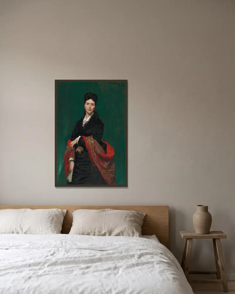 Portrait of Madame Marie Clerc av Carolus-Duran inramad på en vägg