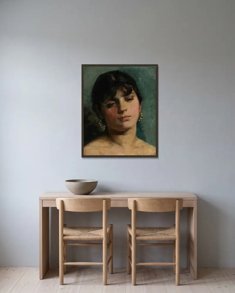 Porträttskiss av en ung flicka av Carolus-Duran inramad på en vägg