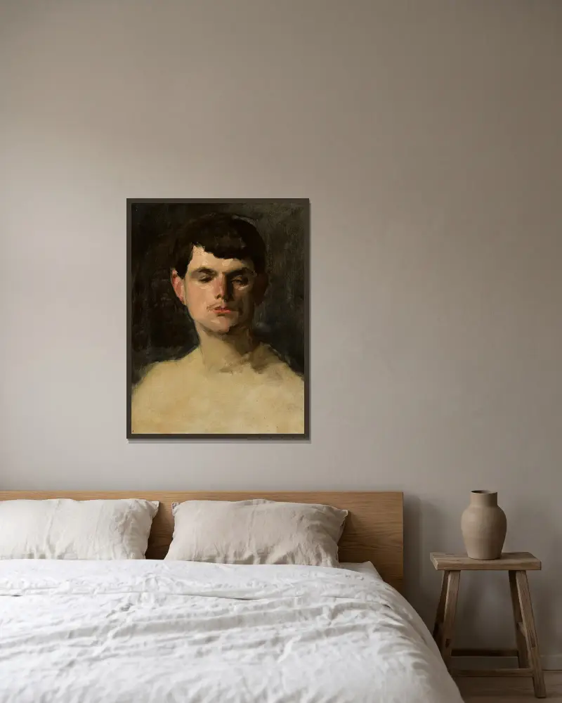 Study of a male head av Carolus-Duran inramad på en vägg