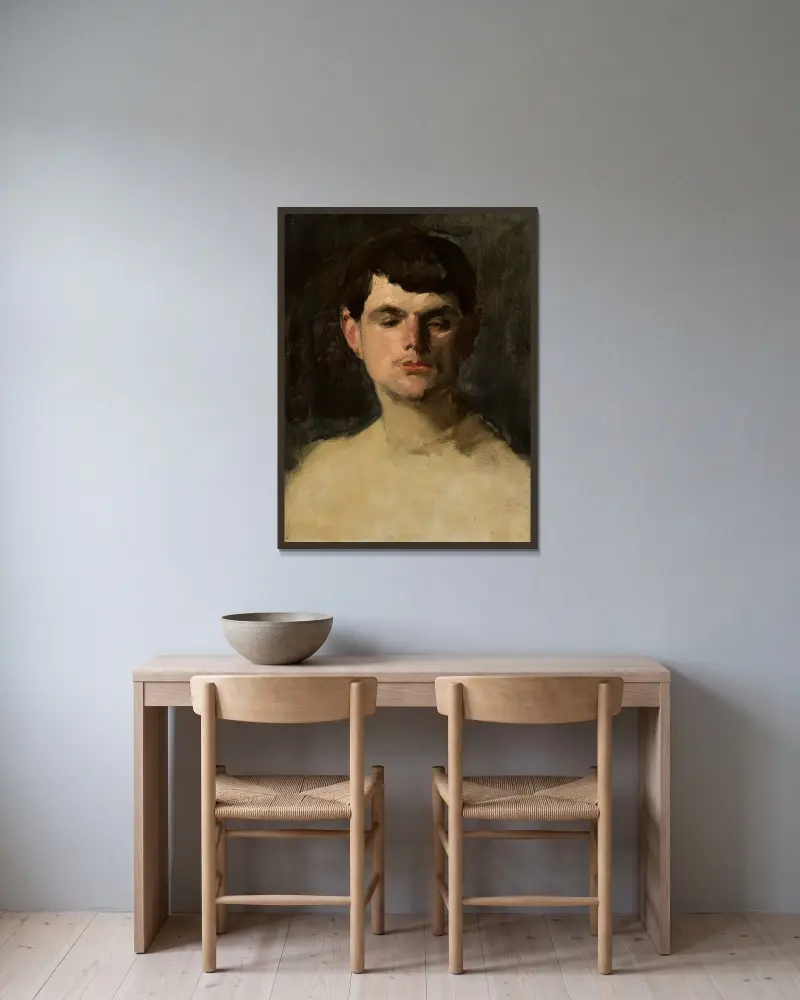 Study of a male head av Carolus-Duran inramad på en vägg