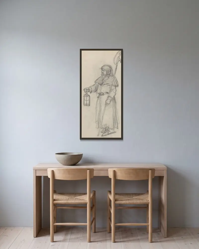 En munk av Felix Octavius Carr Darley inramad på en vägg