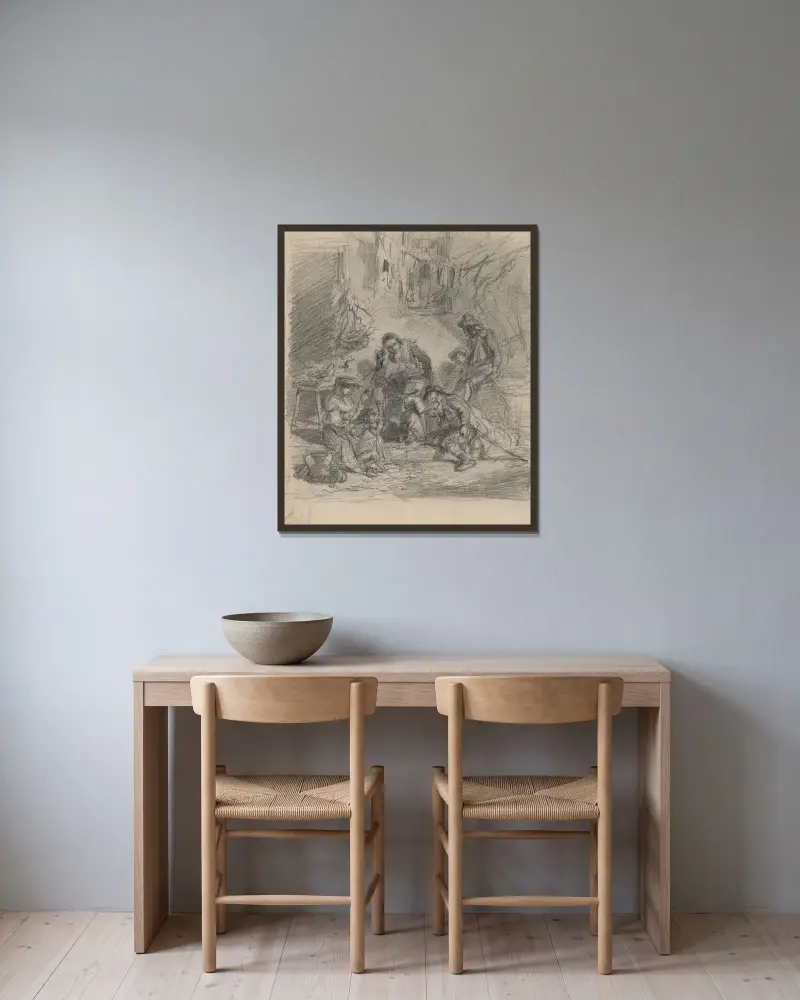 Fyra sittande gatufigurer av Felix Octavius Carr Darley inramad på en vägg