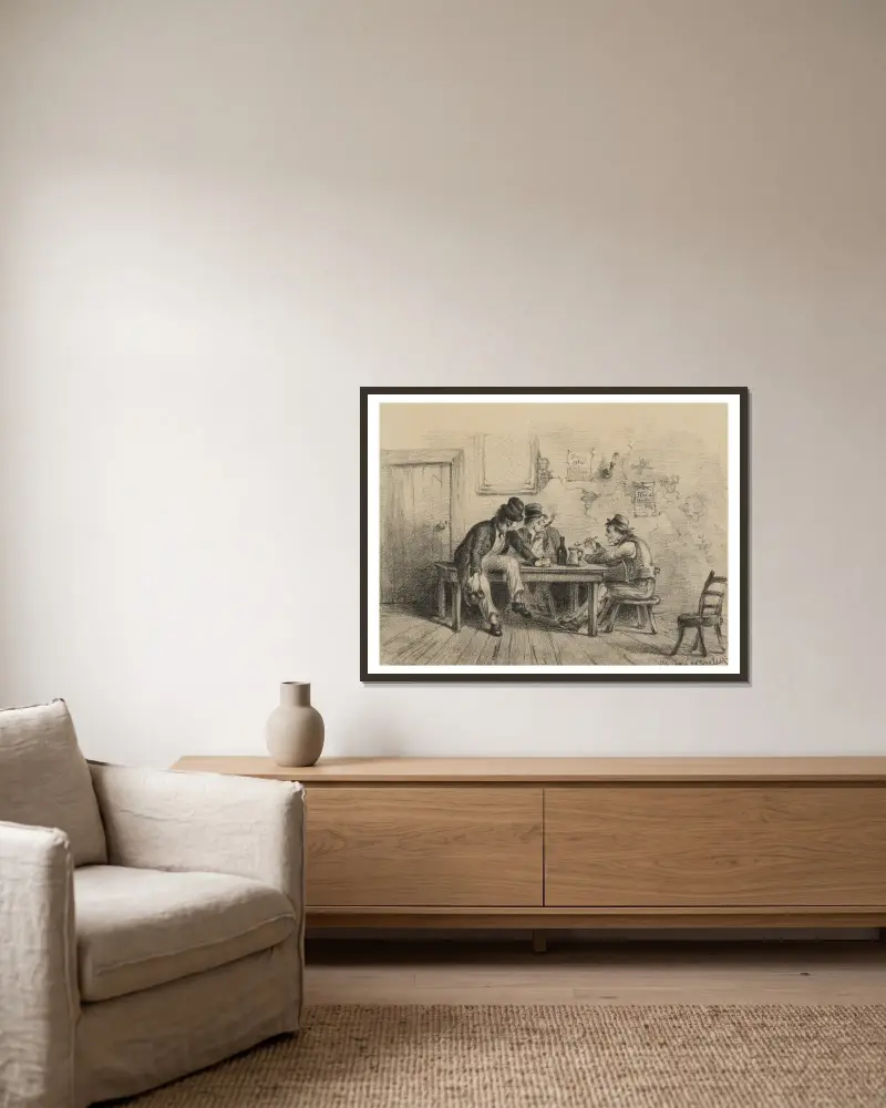 Drei Trinkende an einem Tisch von Felix Octavius Carr Darley gerahmt an einer Wand