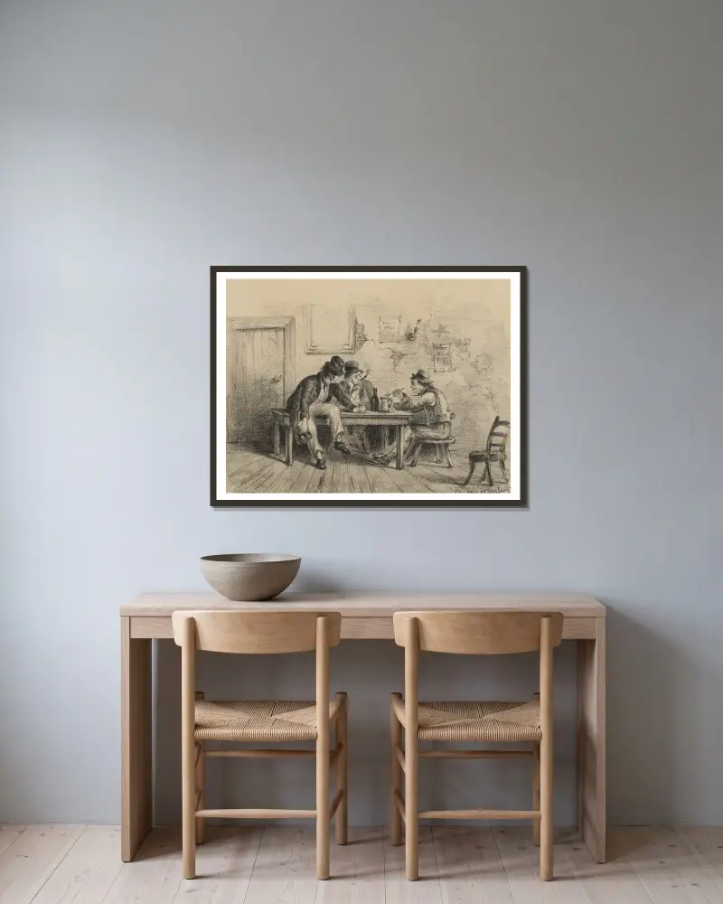 Drei Trinkende an einem Tisch von Felix Octavius Carr Darley gerahmt an einer Wand
