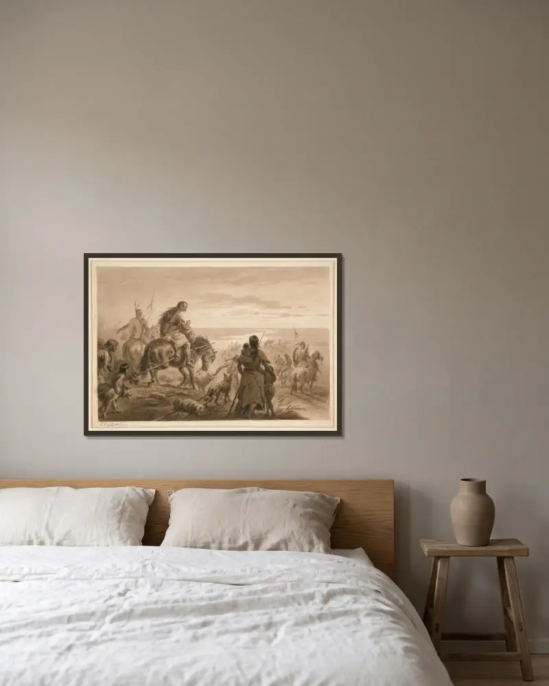 Untitled (Crossing the Plains) av Felix Octavius Carr Darley inramad på en vägg