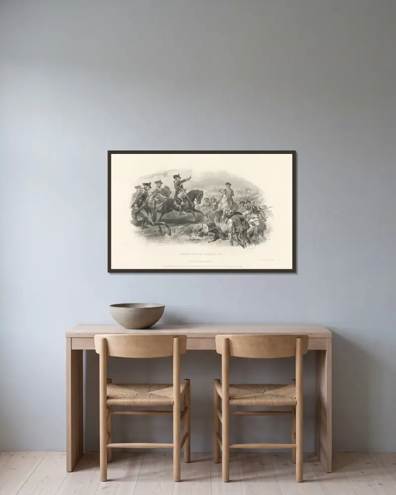 Washington at Monmouth. av Felix Octavius Carr Darley inramad på en vägg