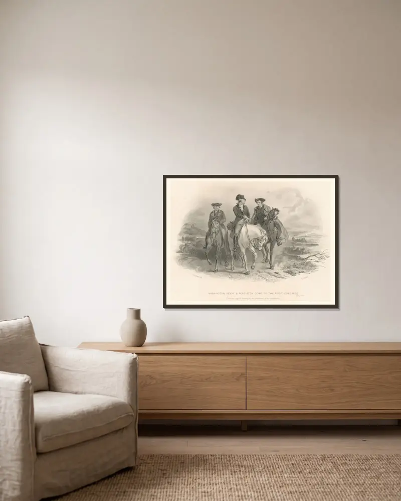 Washington, Henry and Pendleton going to the First Congress. av Felix Octavius Carr Darley inramad på en vägg