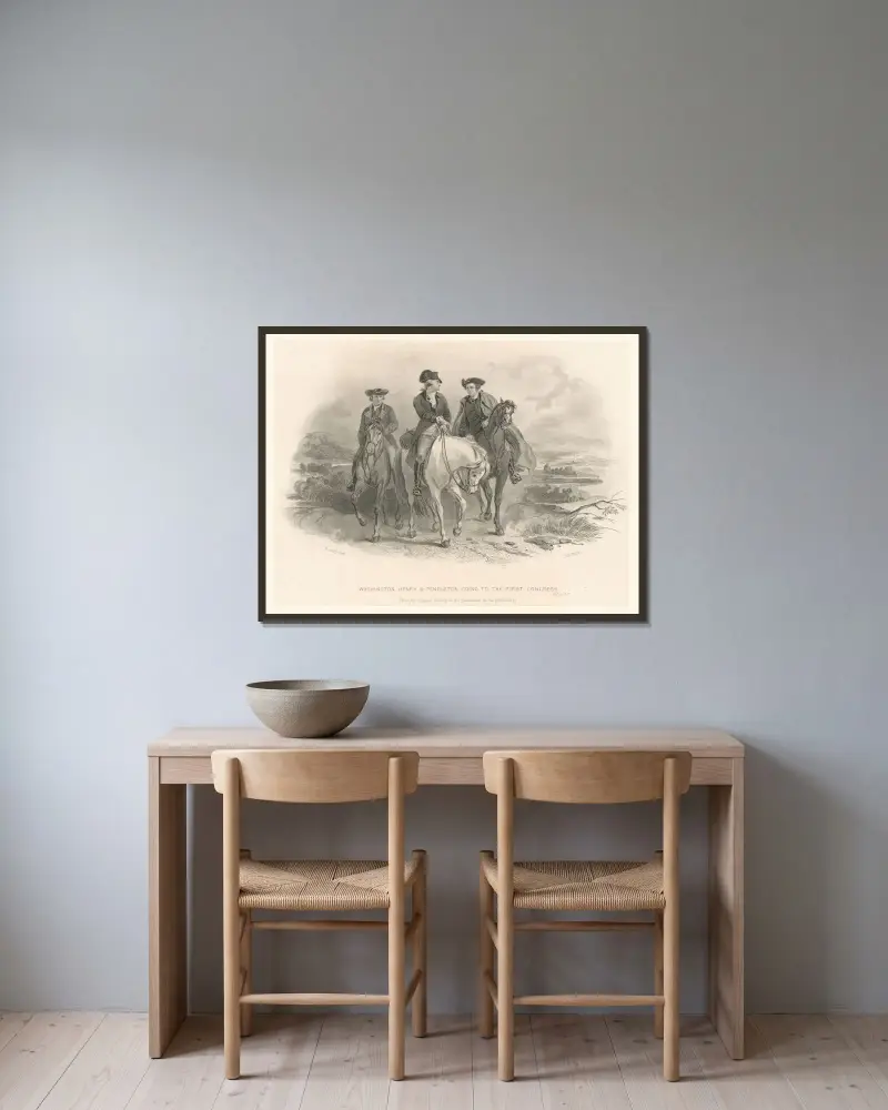 Washington, Henry and Pendleton going to the First Congress. av Felix Octavius Carr Darley inramad på en vägg