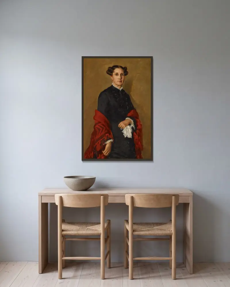 Portrait of Mrs. William C. Bartlett av James Carroll Beckwith inramad på en vägg