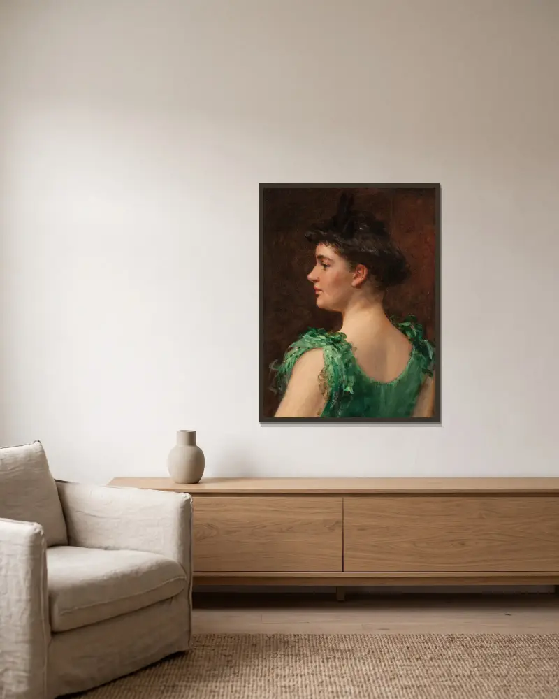 The Green Dress av James Carroll Beckwith inramad på en vägg