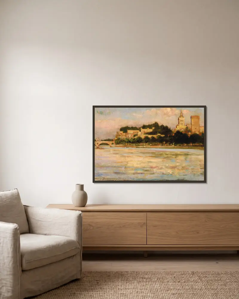 The Palace of the Popes and Pont d’Avignon av James Carroll Beckwith inramad på en vägg
