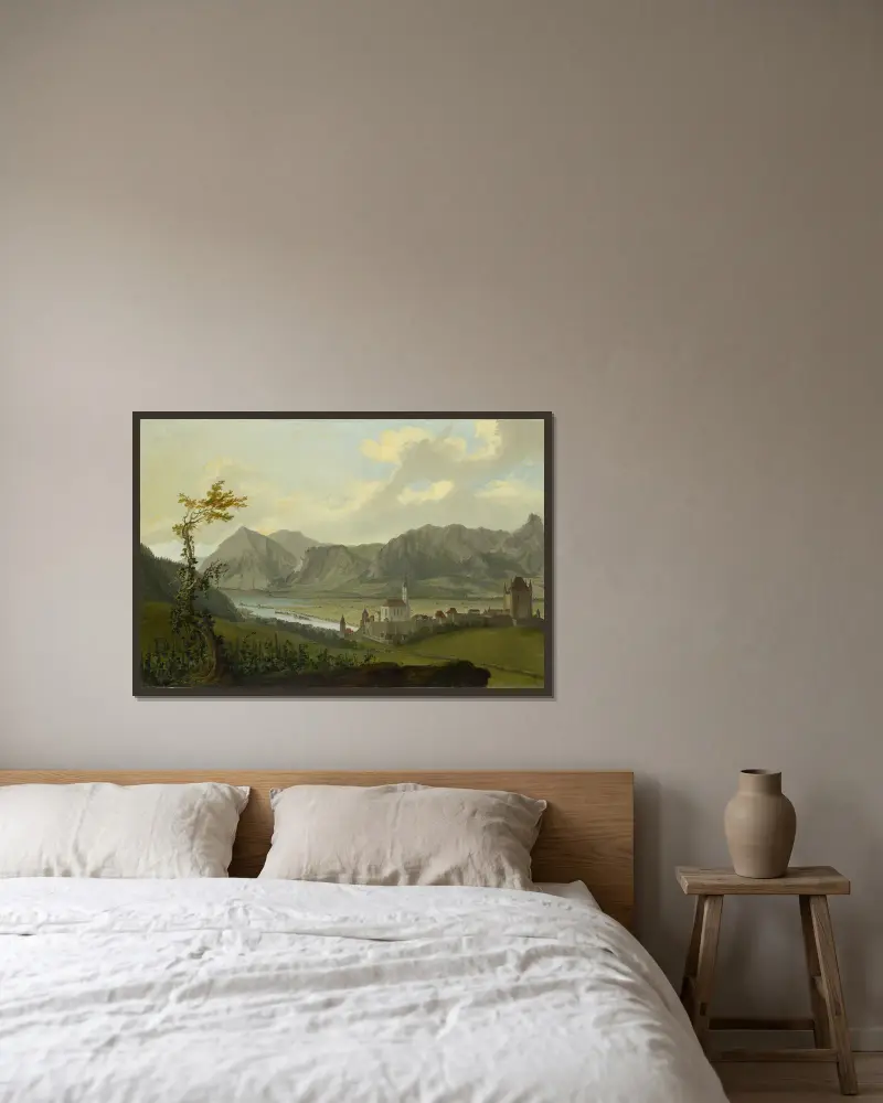 Blick auf Thun mit Stockhornkette und Niesen av Caspar Wolf inramad på en vägg