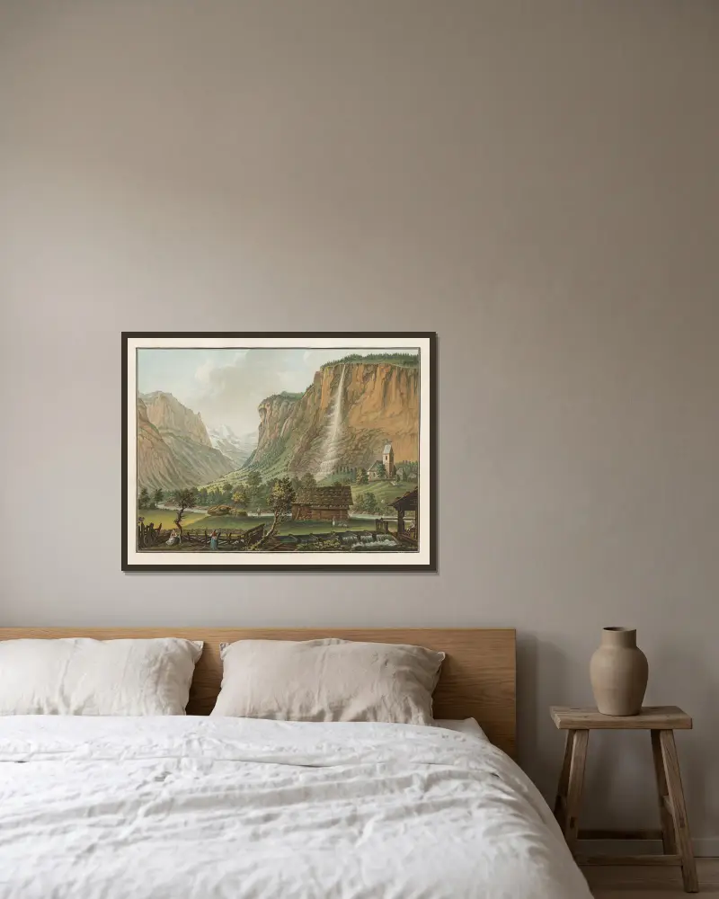Chûte du Staubbach dans la vallée du Lauterbrunnen av Caspar Wolf inramad på en vägg