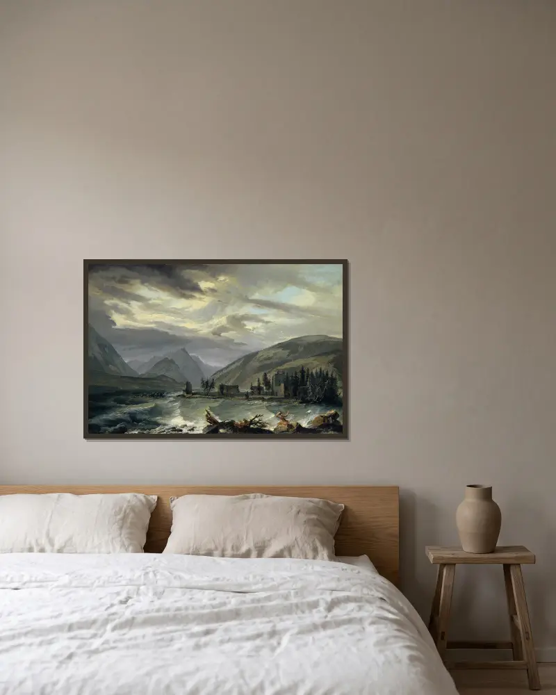 Tempest over the Lake of Thun av Caspar Wolf inramad på en vägg