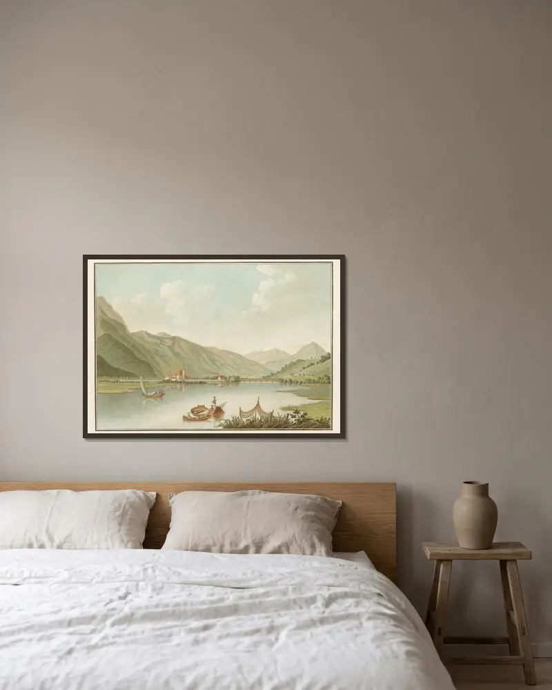 Vue de Interlaken sur le Lac de Brienz av Caspar Wolf inramad på en vägg