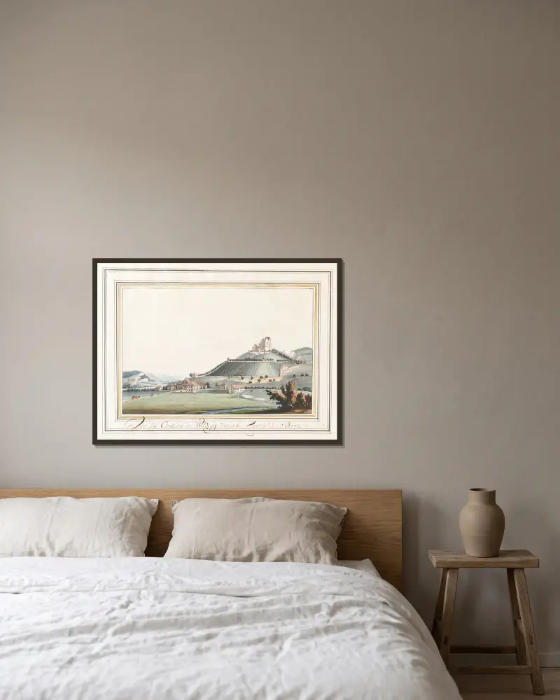 Vue du Chateau de Wildegg dans le Canton de Berne av Caspar Wolf inramad på en vägg