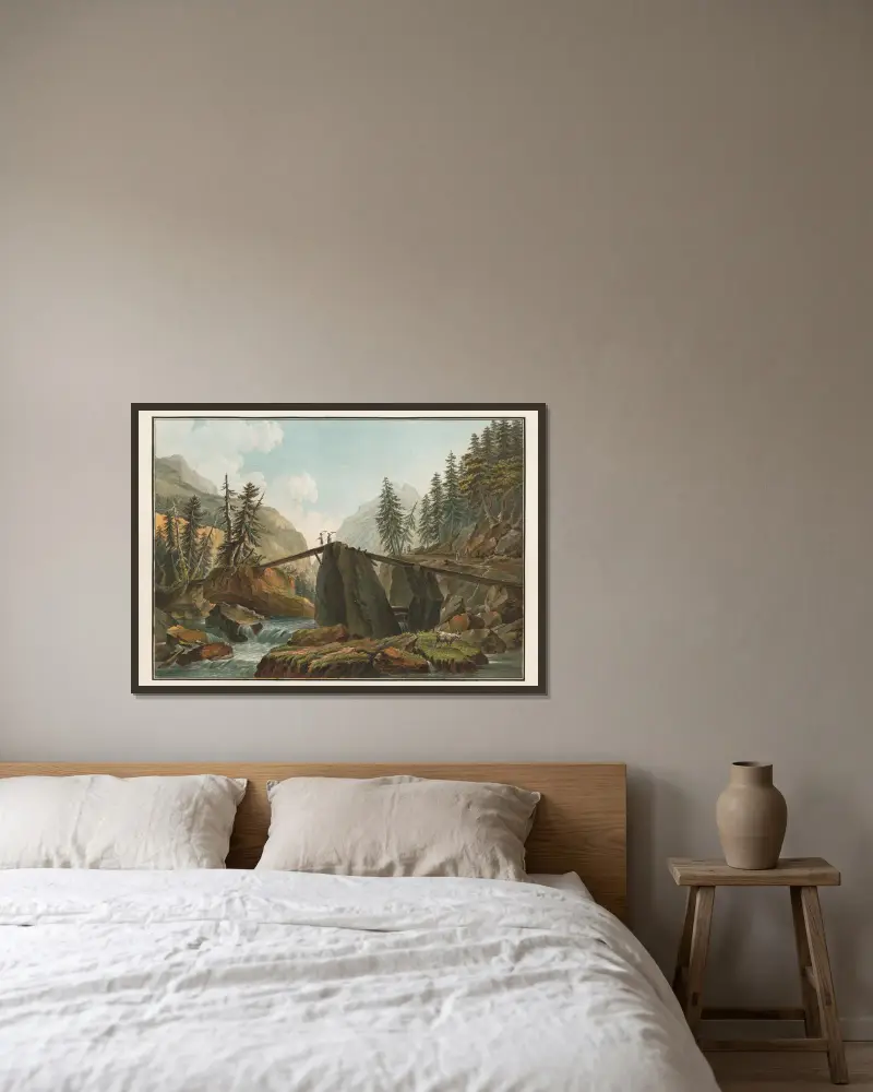 Vue d’un Pont sur la Lutschinen av Caspar Wolf inramad på en vägg