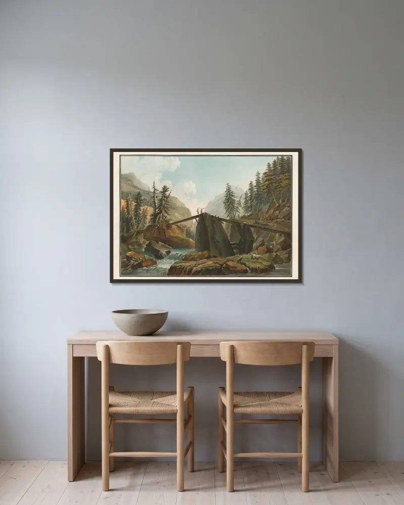 Vue d’un Pont sur la Lutschinen av Caspar Wolf inramad på en vägg