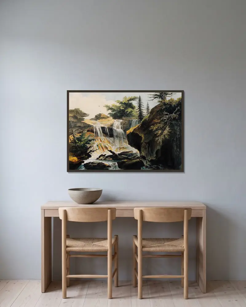 Wasserfall im Tobel bei Muri av Caspar Wolf inramad på en vägg