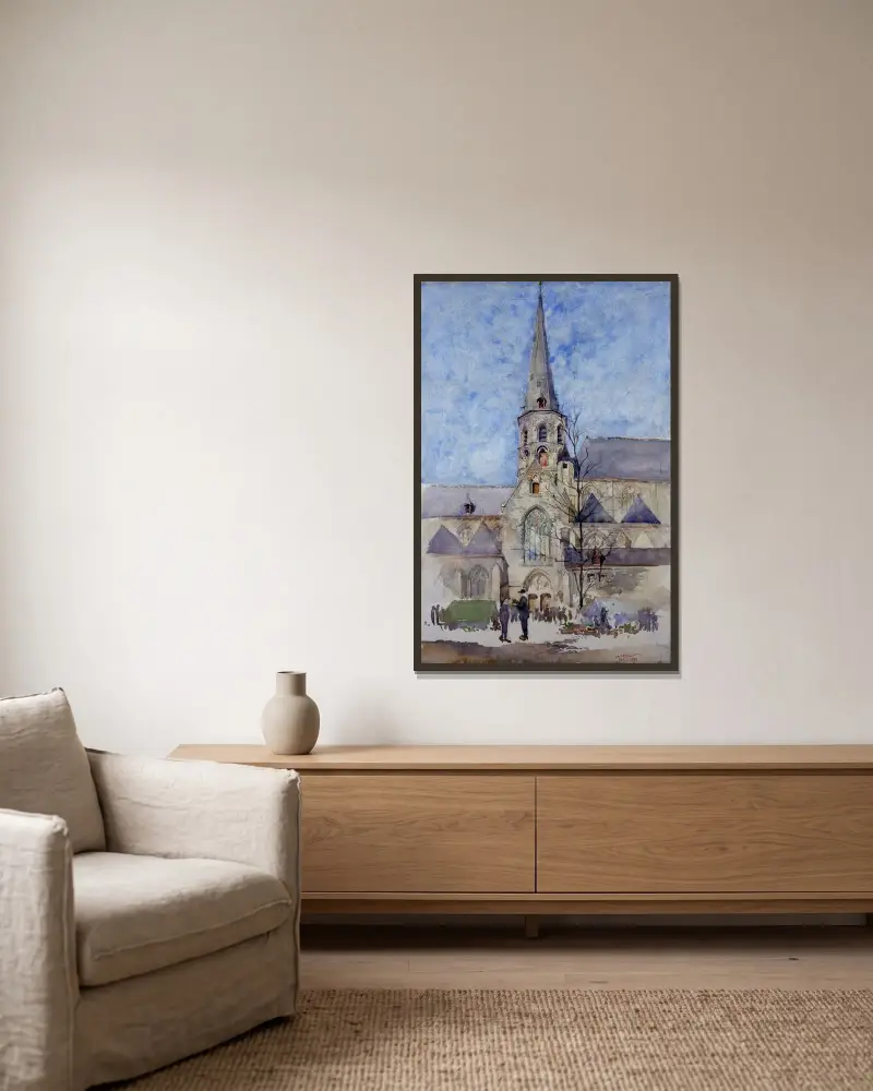 Marknadsdag (Sankt Jacobs kyrka, Gent, Belgien) av Cass Gilbert inramad på en vägg