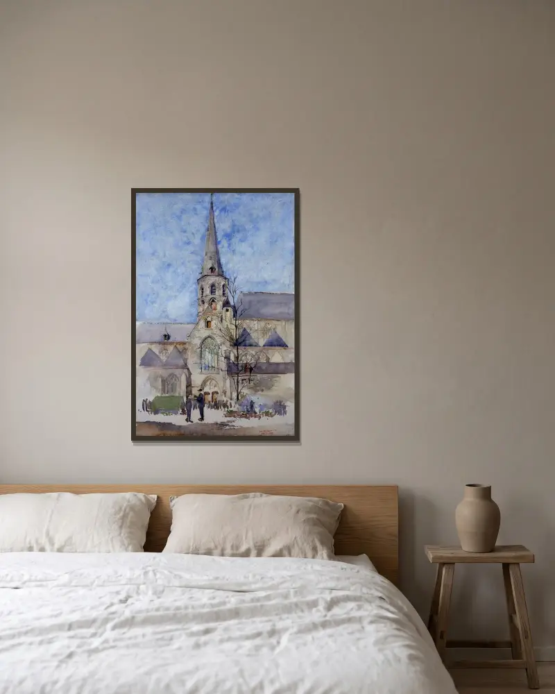Marknadsdag (Sankt Jacobs kyrka, Gent, Belgien) av Cass Gilbert inramad på en vägg