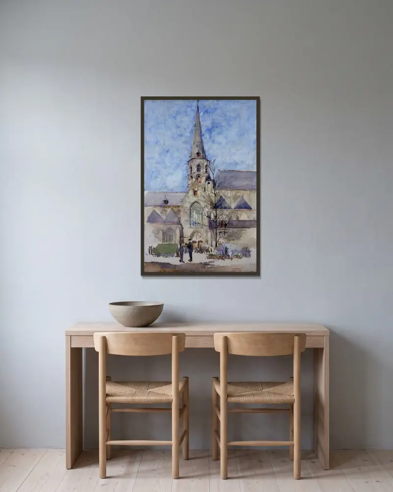 Marknadsdag (Sankt Jacobs kyrka, Gent, Belgien) av Cass Gilbert inramad på en vägg