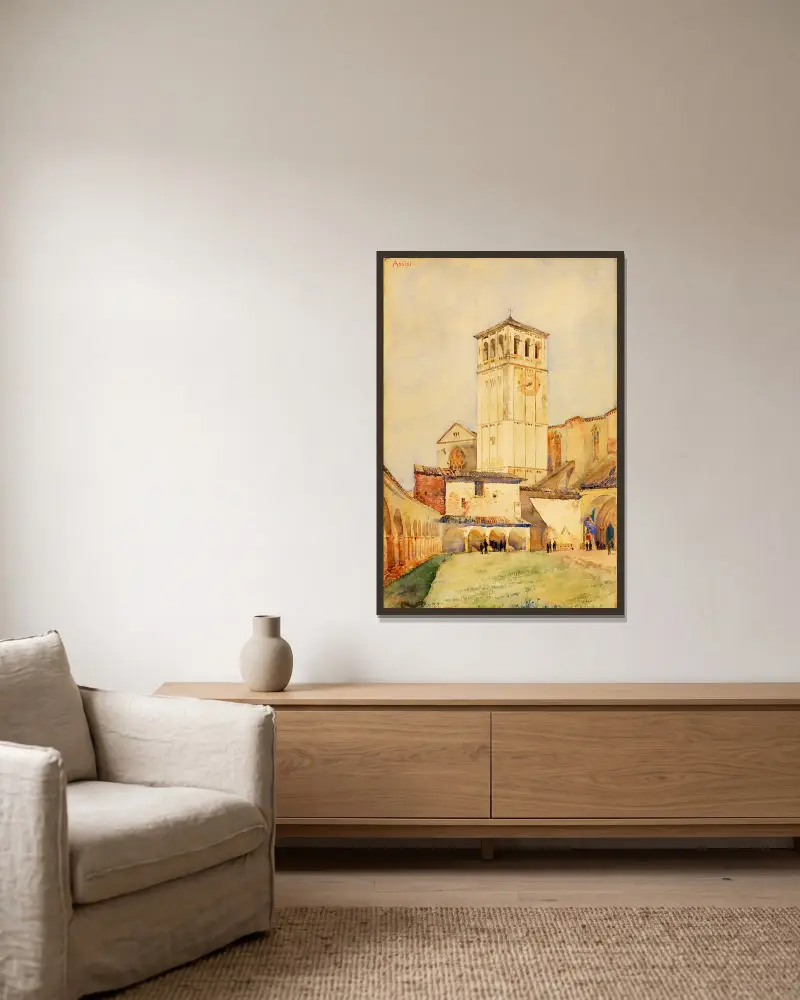 Kyrkan San Francesco i Assisi av Cass Gilbert inramad på en vägg