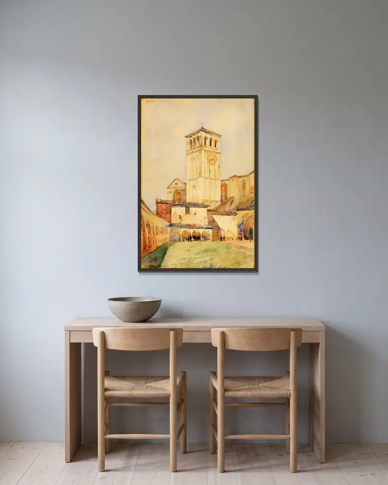 Kyrkan San Francesco i Assisi av Cass Gilbert inramad på en vägg