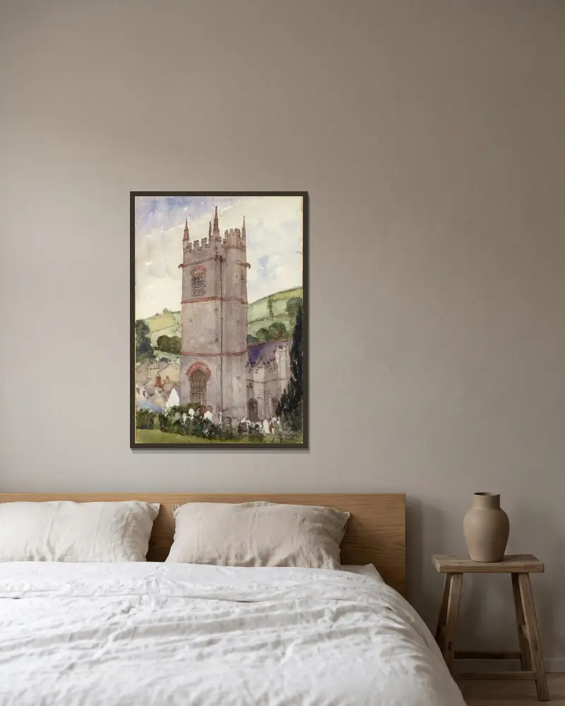 Kirchturm, Marldon von Cass Gilbert gerahmt an einer Wand