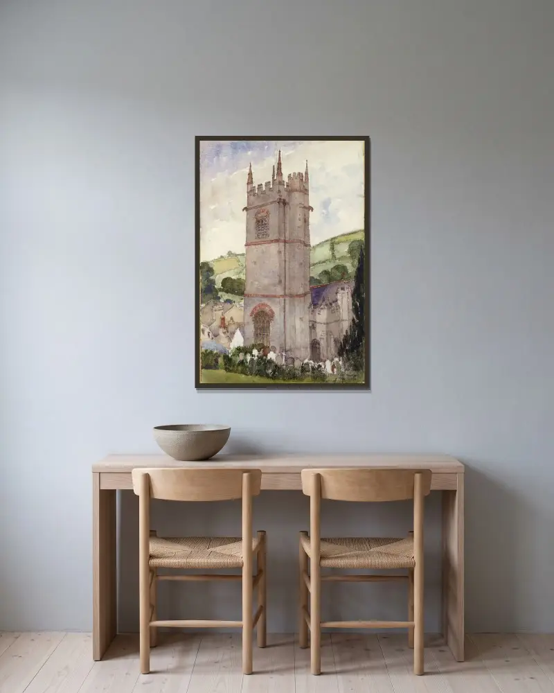 Kirchturm, Marldon von Cass Gilbert gerahmt an einer Wand