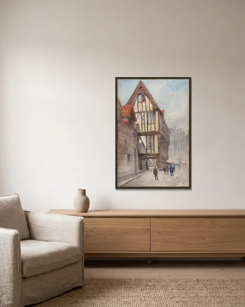 Altes Haus in Rouen von Cass Gilbert gerahmt an einer Wand