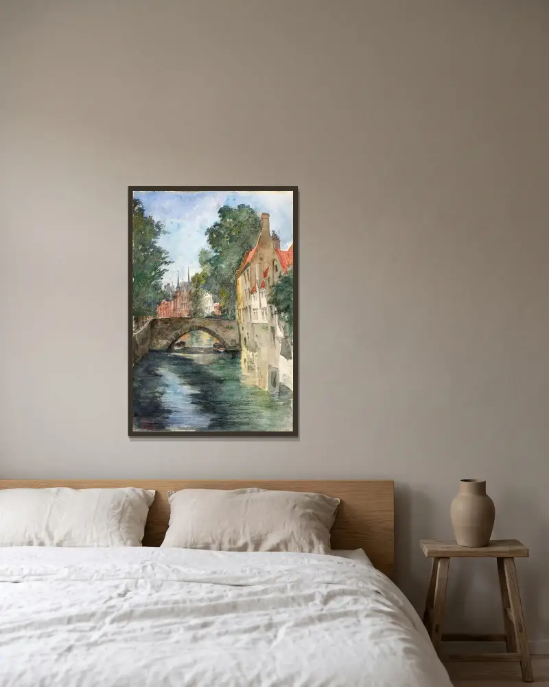 On the Canal, Bruges av Cass Gilbert inramad på en vägg