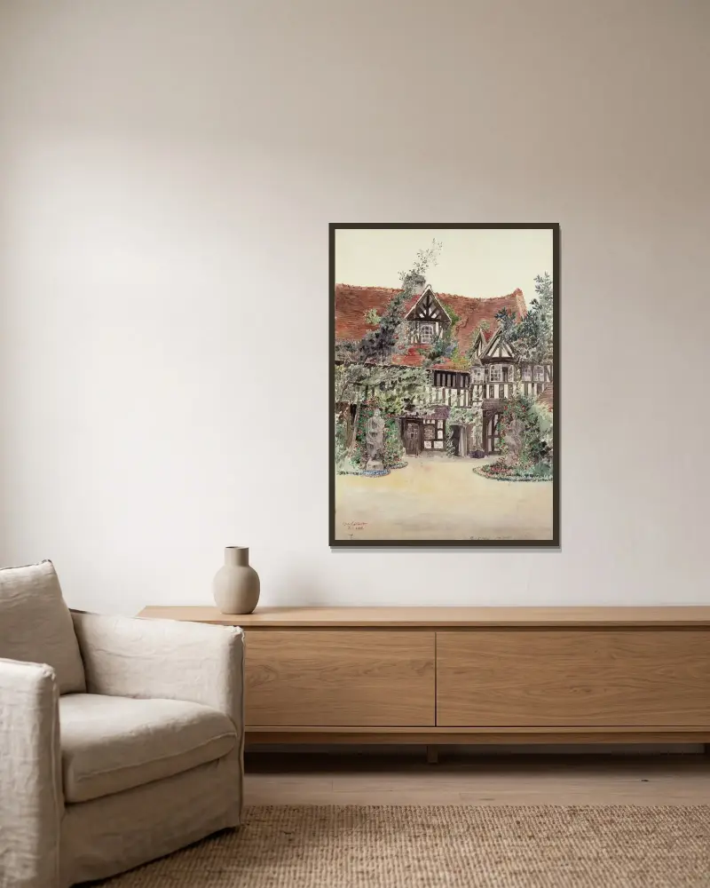 Den mindre gården, Hôtel Guillaume le Conquérant, Dives, Frankrike av Cass Gilbert inramad på en vägg